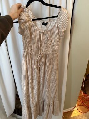 RD Style Beige Gingham Maxi Dress